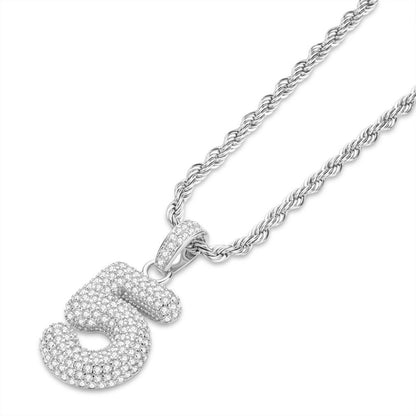 925 Sterling Silver Number 5 Created CZ Hip Hop Rope Chain Pendant Necklace 3