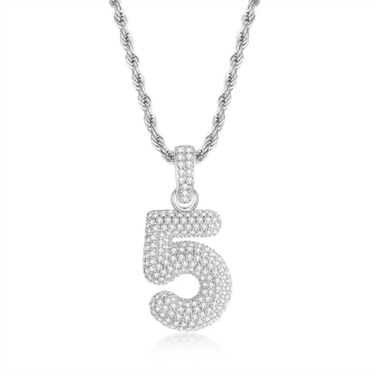 925 Sterling Silver Number 5 Created CZ Hip Hop Rope Chain Pendant Necklace 1