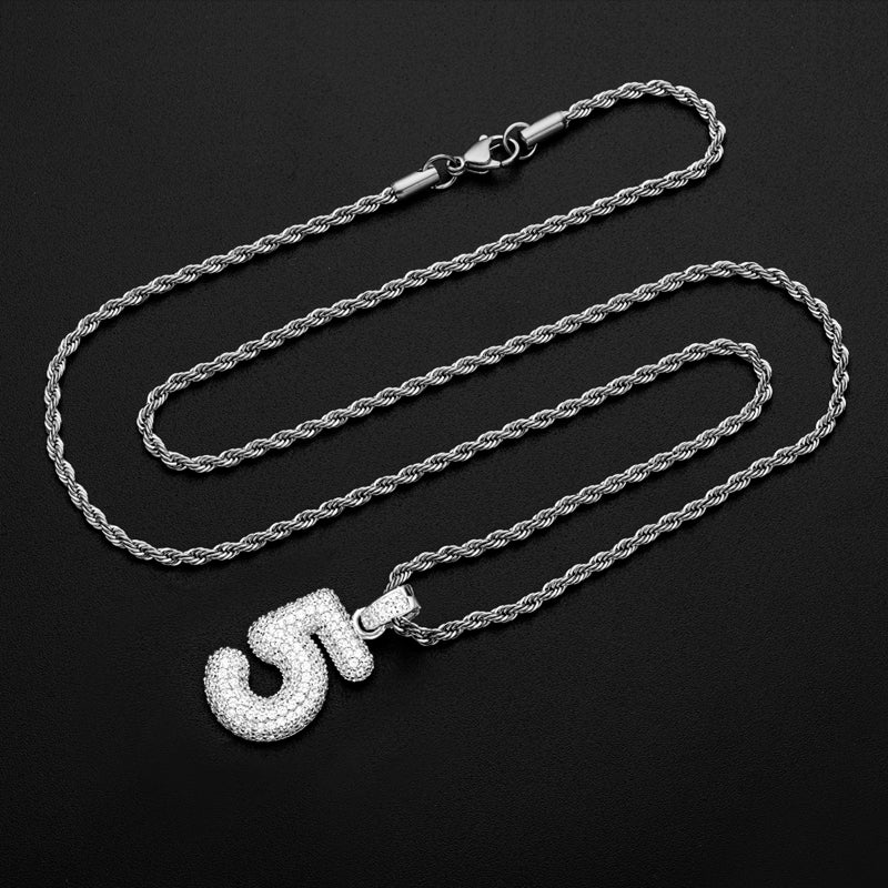 925 Sterling Silver Number 5 Created CZ Hip Hop Rope Chain Pendant Necklace 11