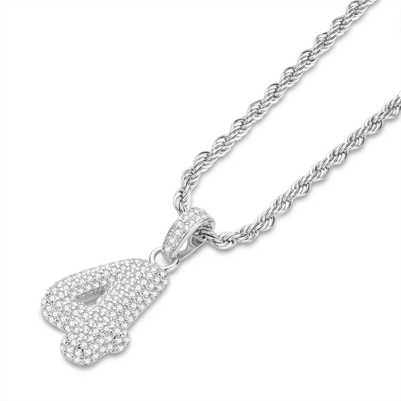 925 Sterling Silver Number 4 Created Diamond Hip Hop Rope Chain Pendant Necklace 3