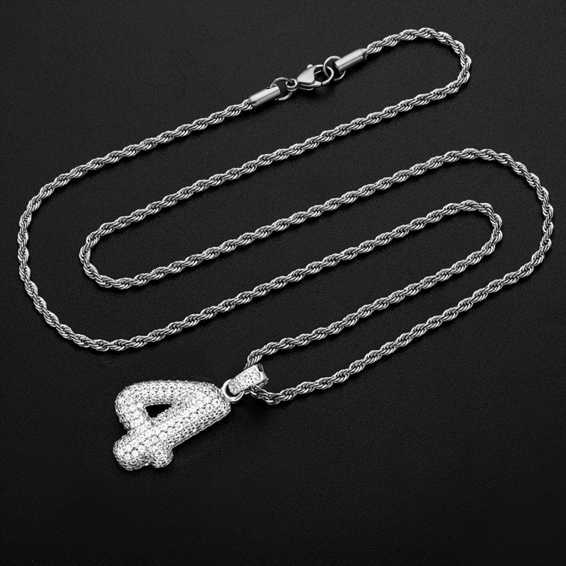 925 Sterling Silver Number 4 Created Diamond Hip Hop Rope Chain Pendant Necklace 10