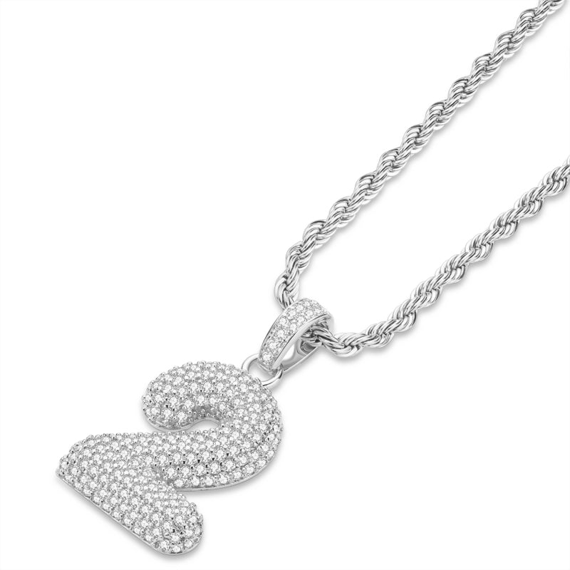 925 Sterling Silver Number 2 Created Diamond Hip Hop Rope Chain Pendant Necklace 4