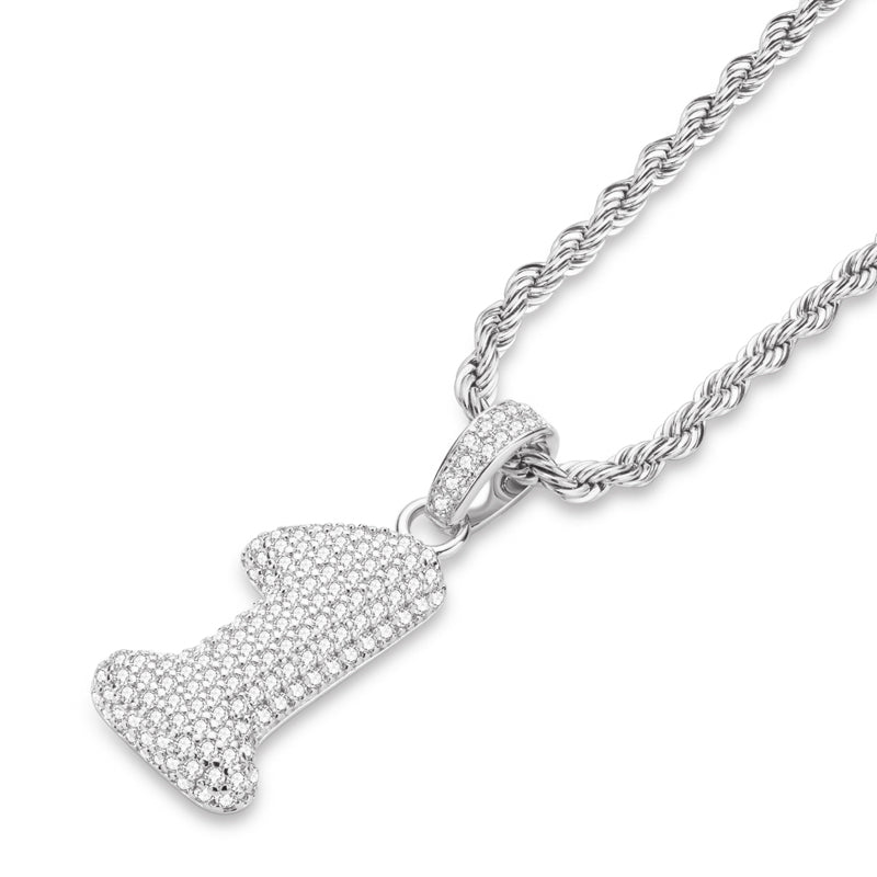 925 Sterling Silver Number 1 Created Diamond Hip Hop Rope Chain Pendant Necklace 4