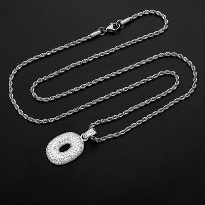 925 Sterling Silver Number 0 Created Diamond Hip Hop Rope Chain Pendant Necklace 9