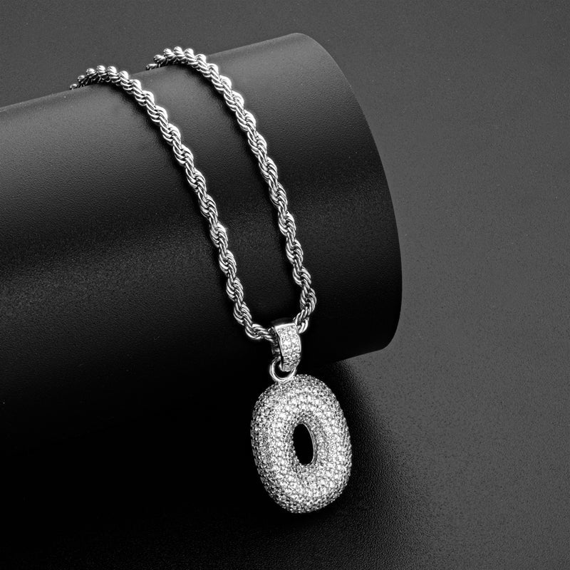 925 Sterling Silver Number 0 Created Diamond Hip Hop Rope Chain Pendant Necklace 7