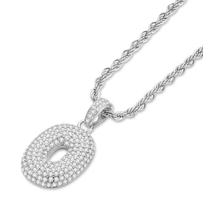 925 Sterling Silver Number 0 Created Diamond Hip Hop Rope Chain Pendant Necklace 4