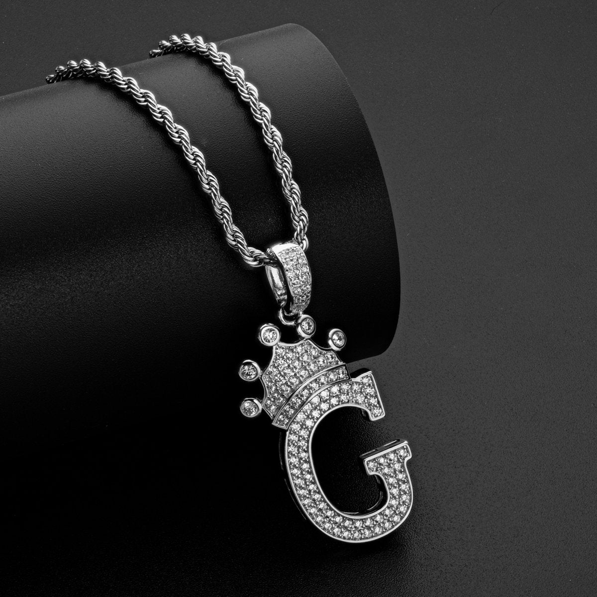 925 Sterling Silver Letter F Initial Pendant Necklace with 3mm Rope Chain 9