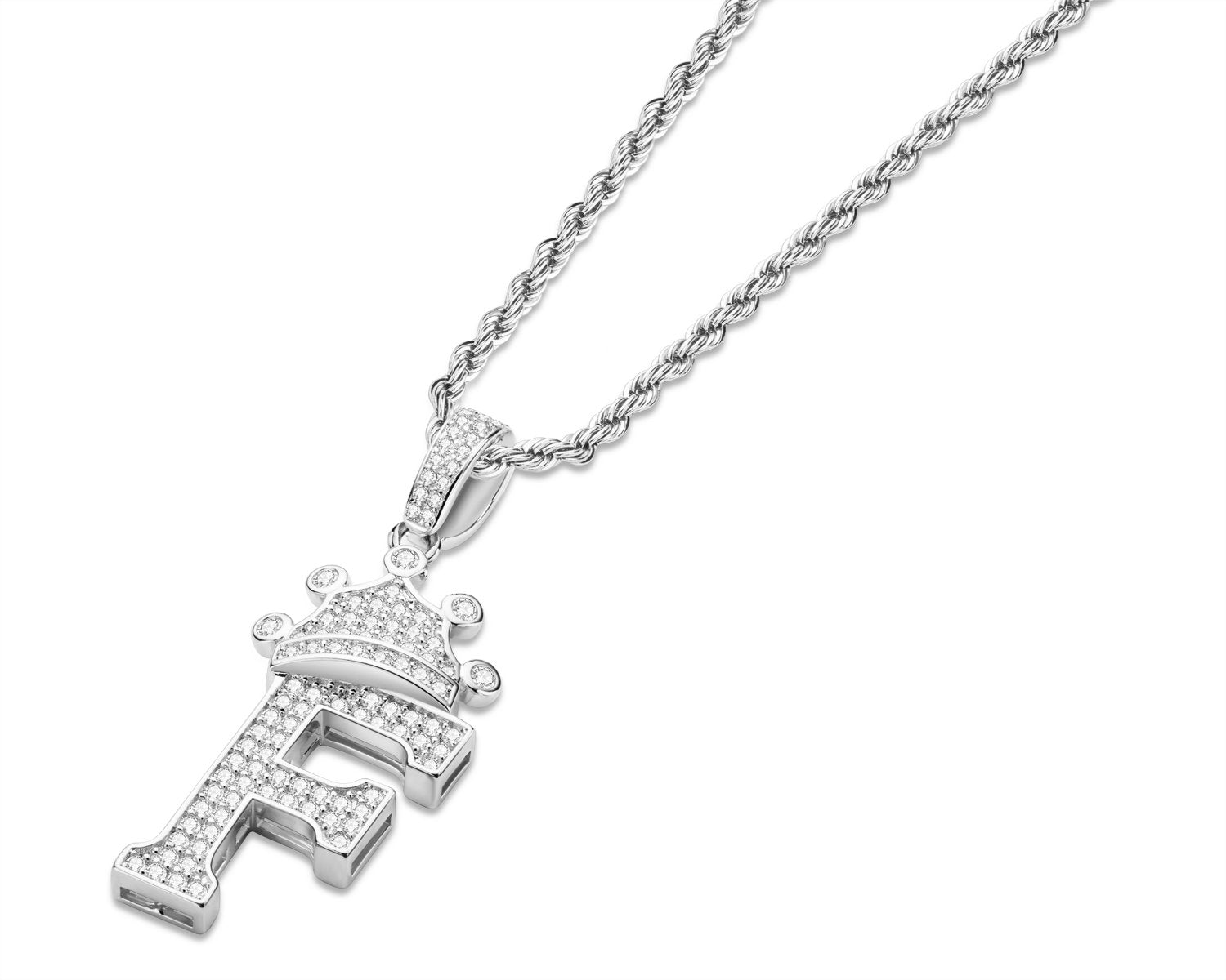 925 Sterling Silver Letter F Initial Pendant Necklace With Rope Chain 3