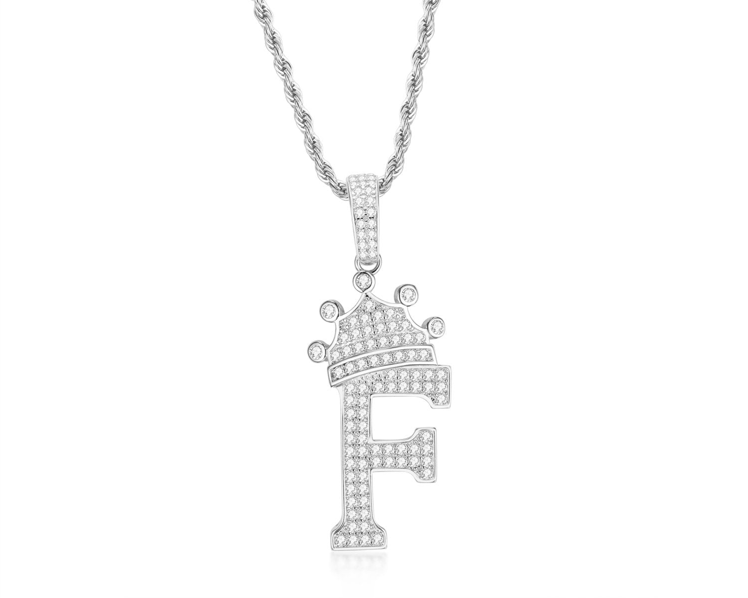 925 Sterling Silver Letter F Initial Pendant Necklace With Rope Chain 1