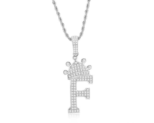 925 Sterling Silver Letter F Initial Pendant Necklace With Rope Chain 1