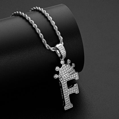 925 Sterling Silver Letter F Initial Pendant Necklace With Rope Chain 9