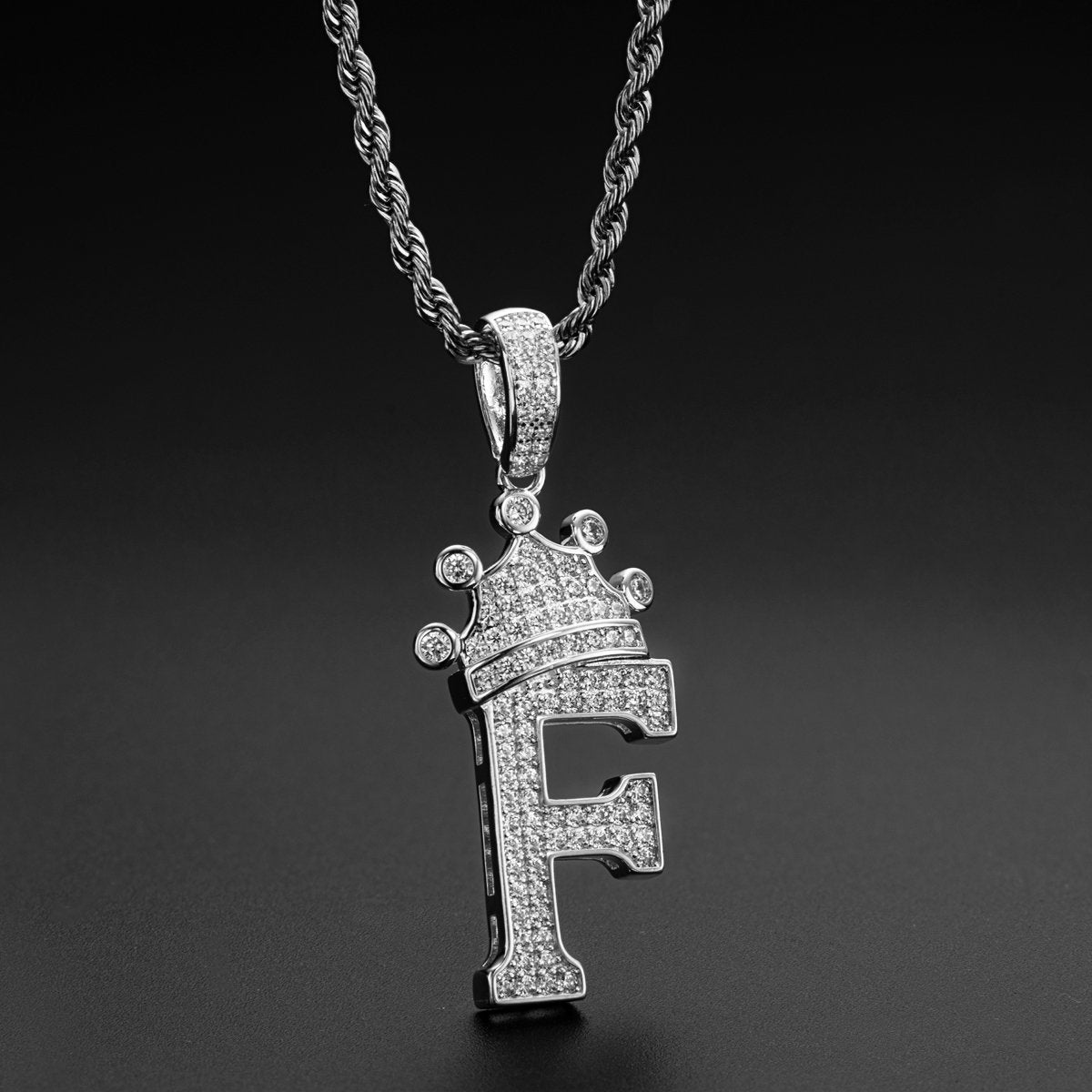 925 Sterling Silver Letter F Initial Pendant Necklace With Rope Chain 7