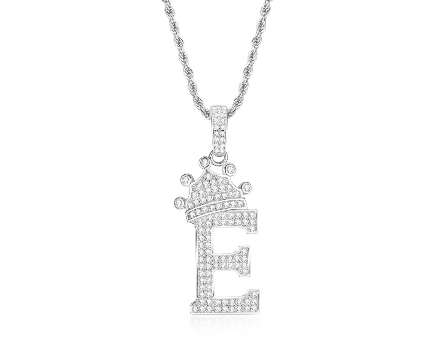 925 Sterling Silver Letter E Initial Pendant Necklace With Rope Chain 2