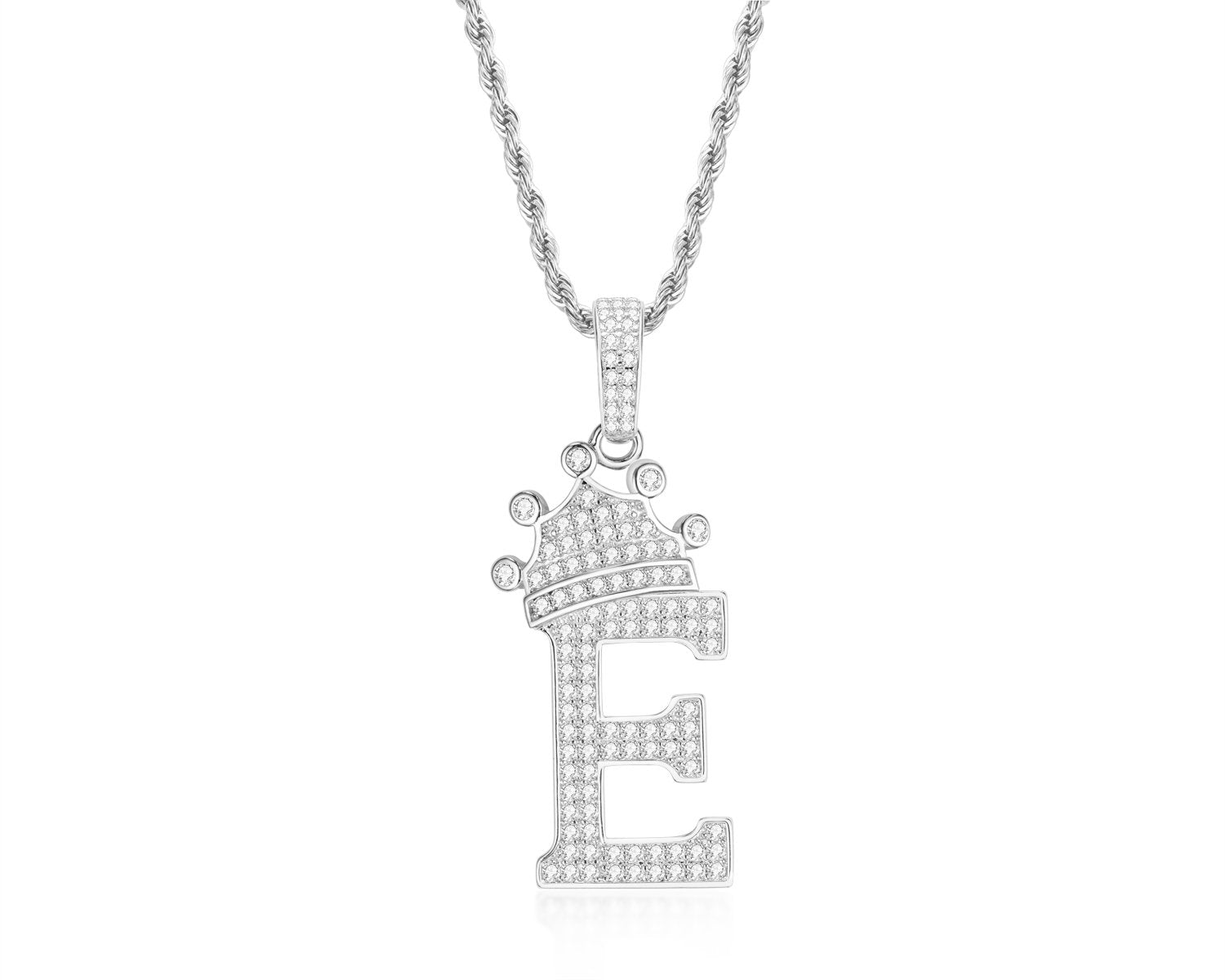 925 Sterling Silver Letter E Initial Pendant Necklace With Rope Chain 2