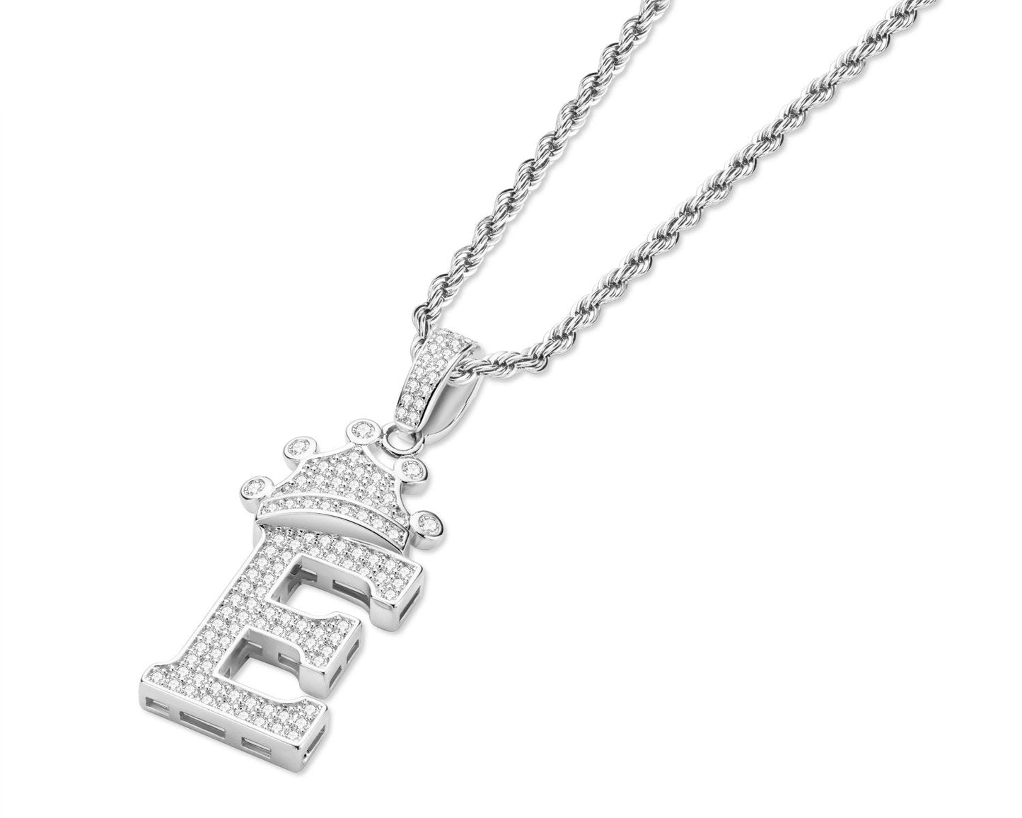 925 Sterling Silver Letter E Initial Pendant Necklace With Rope Chain 4