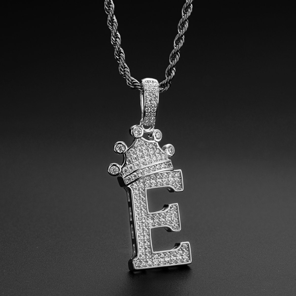 925 Sterling Silver Letter E Initial Pendant Necklace With Rope Chain 8