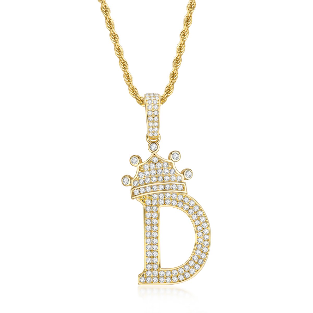 925 Sterling Silver Letter D Initial Pendant Necklace With Rope Chain 2