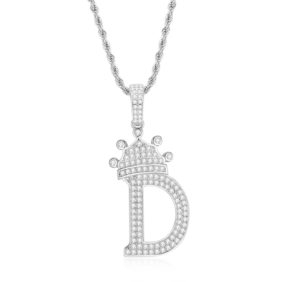 925 Sterling Silver Letter D Initial Pendant Necklace With Rope Chain 1