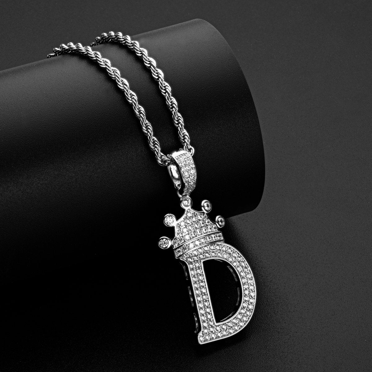 925 Sterling Silver Letter D Initial Pendant Necklace With Rope Chain 9