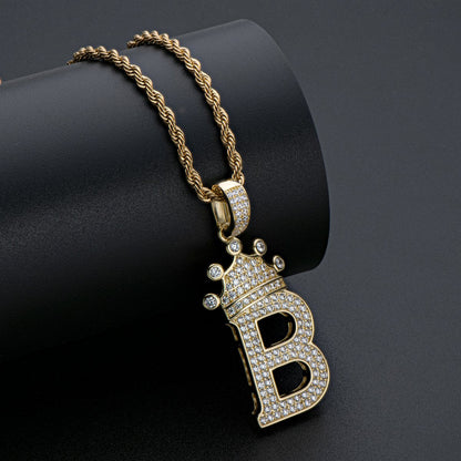 925 Sterling Silver White/Yellow Gold Created CZ Crown Letter B Initial Pendant Necklace 9