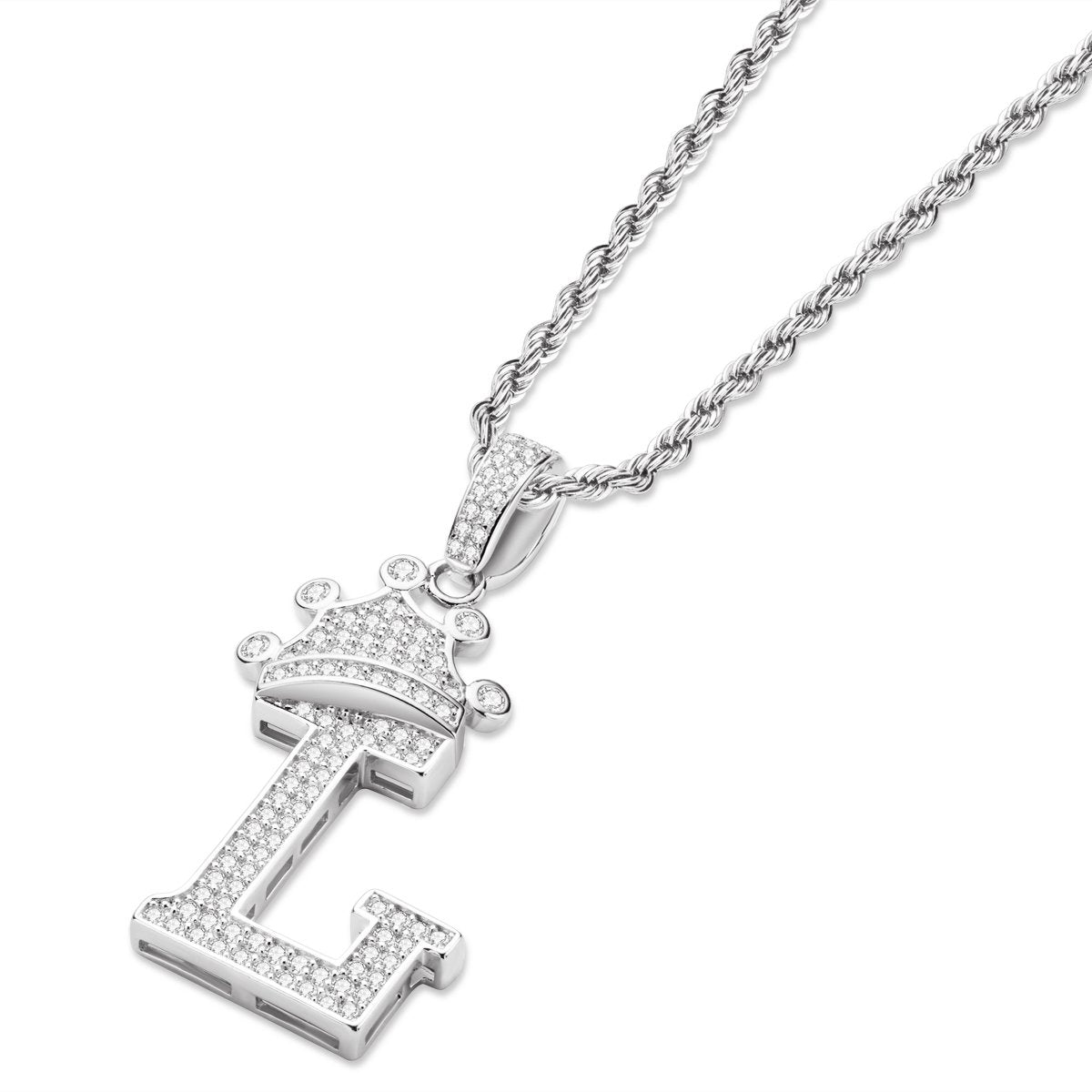 925 Sterling Silver Letter L Initial Pendant Necklace Rope Chain 3