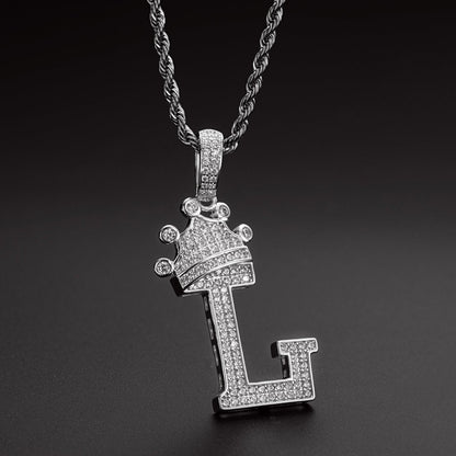 925 Sterling Silver Letter L Initial Pendant Necklace Rope Chain 10