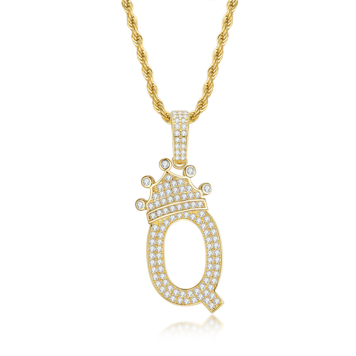 925 Sterling Silver Round Cut Created CZ Hip Hop Micro Pave The Letter Q Pendant Necklace 2