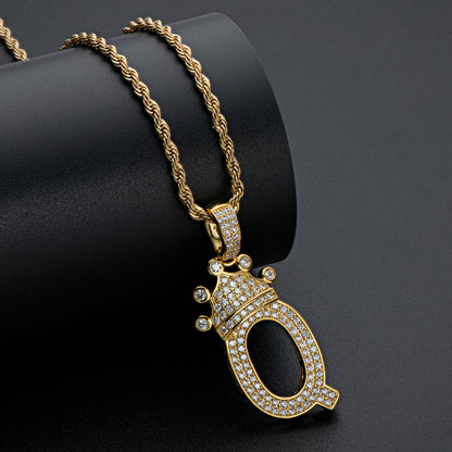 925 Sterling Silver Round Cut Created CZ Hip Hop Micro Pave The Letter Q Pendant Necklace 7