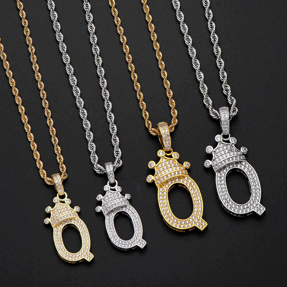 925 Sterling Silver Round Cut Created CZ Hip Hop Micro Pave The Letter Q Pendant Necklace 11