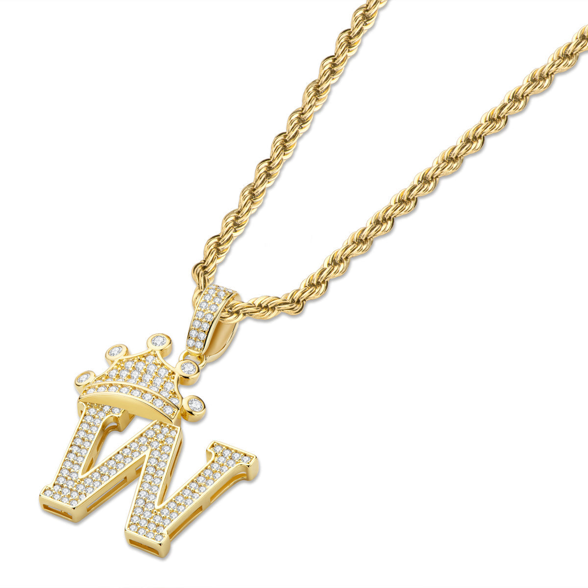 925 Sterling Silver Created Diamond Hip Hop Micro Pave The Letter W Pendant Necklace 4