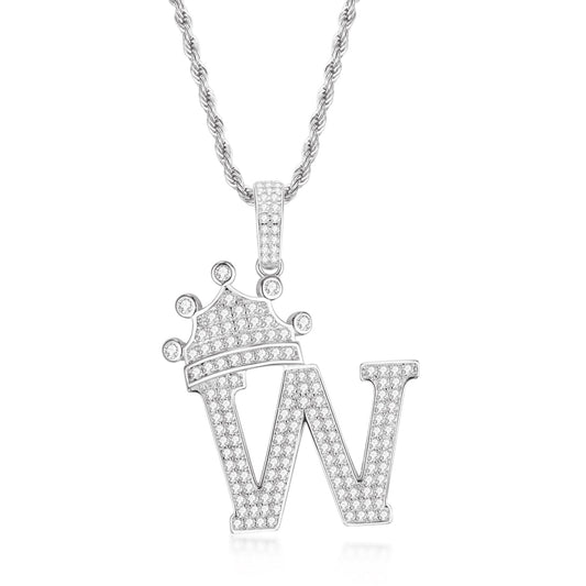 925 Sterling Silver Created Diamond Hip Hop Micro Pave The Letter W Pendant Necklace 1