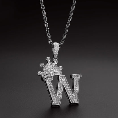 925 Sterling Silver Created Diamond Hip Hop Micro Pave The Letter W Pendant Necklace 7