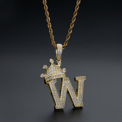 925 Sterling Silver Created Diamond Hip Hop Micro Pave The Letter W Pendant Necklace 8