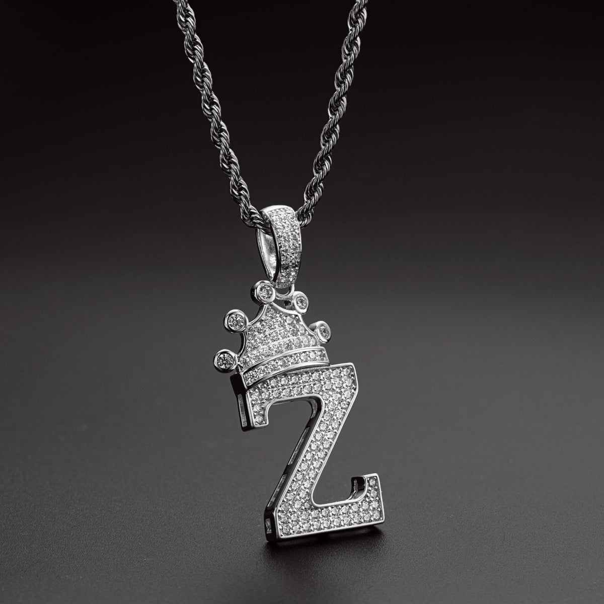 925 Sterling Silver Created Diamond Hip Hop Micro Pave The Letter Z Pendant Necklace 8