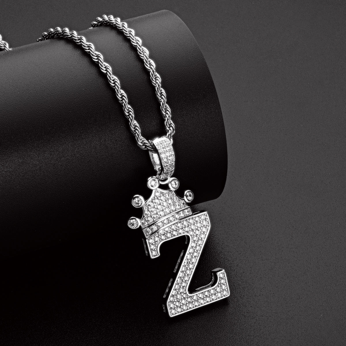 925 Sterling Silver Created Diamond Hip Hop Micro Pave The Letter Z Pendant Necklace 9