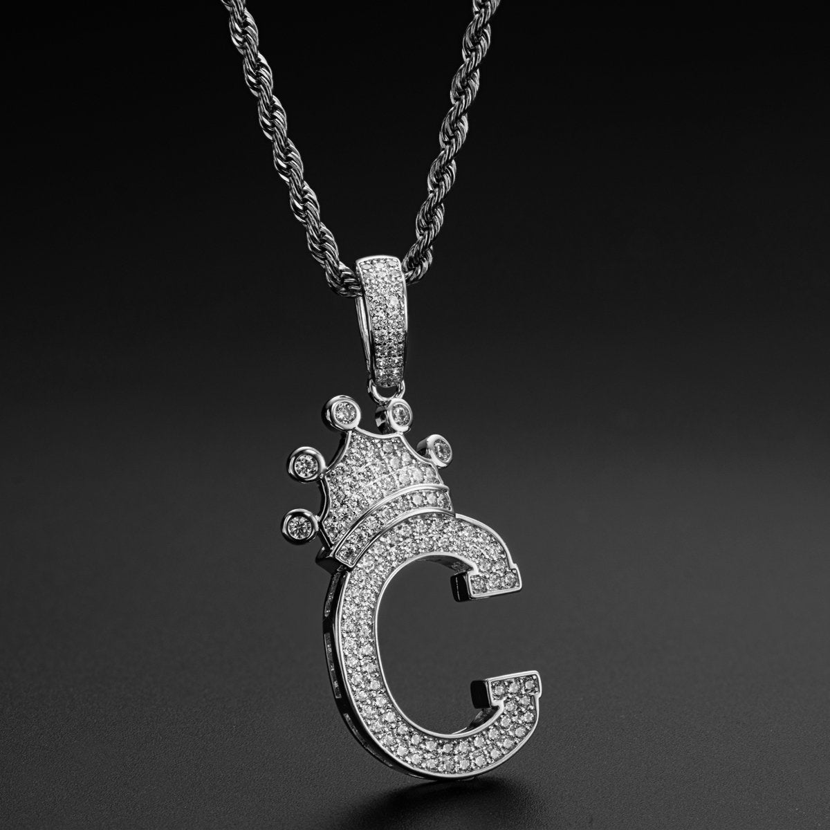 925 Sterling Silver Letter C Rope Chain Initial Pendant Necklace 8