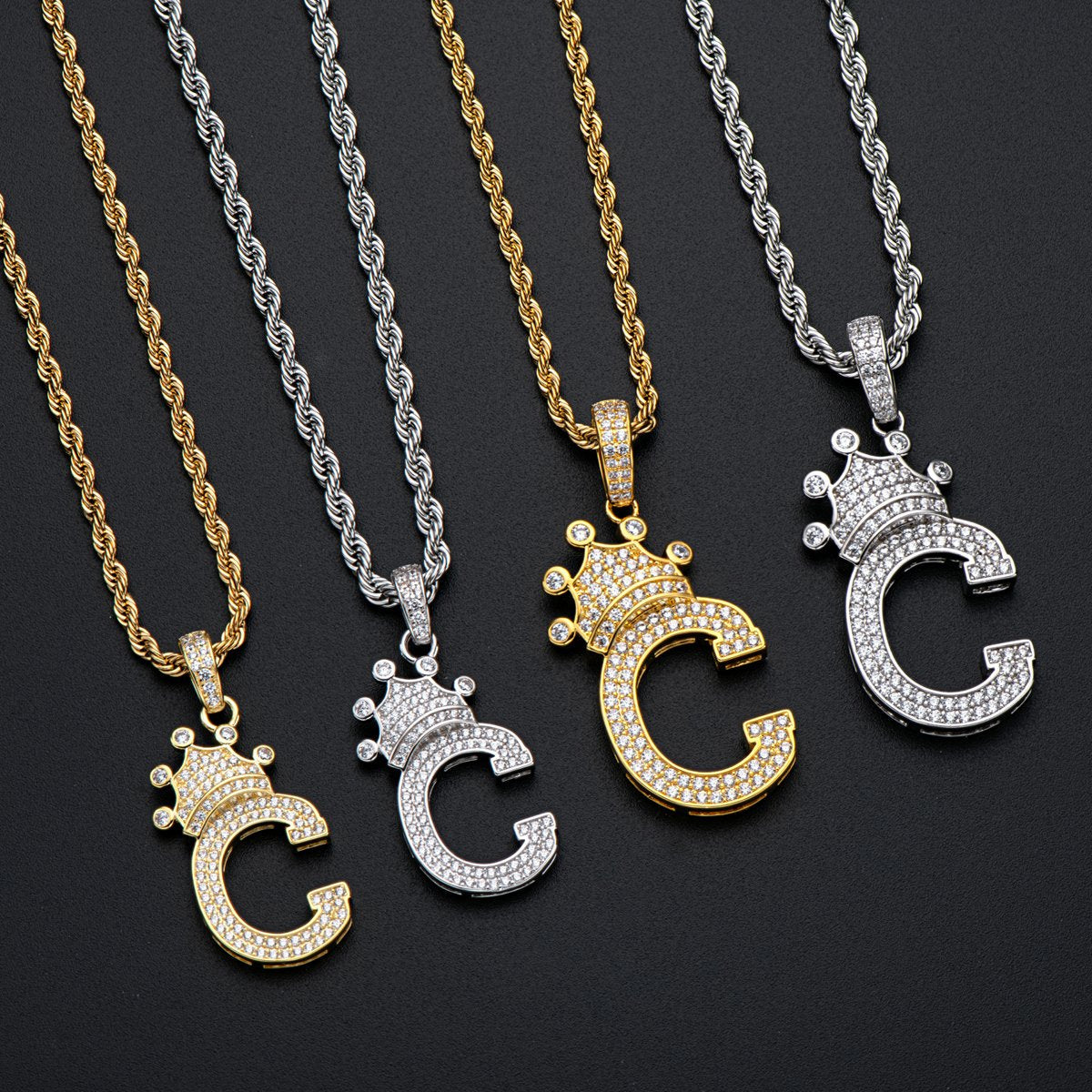 925 Sterling Silver Letter C Rope Chain Initial Pendant Necklace 13