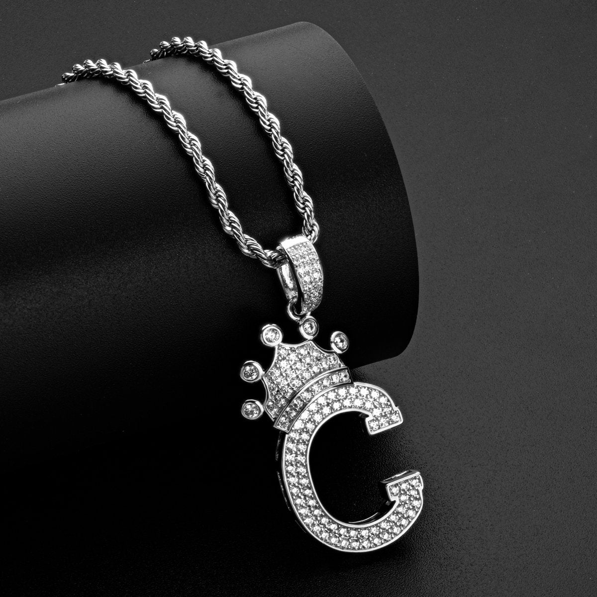 925 Sterling Silver Letter C Rope Chain Initial Pendant Necklace 10