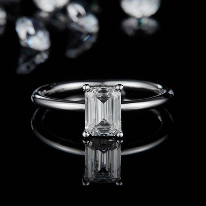 925 Sterling Silver Solitaire Emerald Cut CZ Ring 9