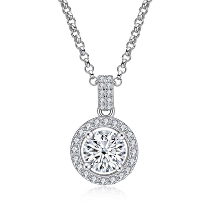 925 Sterling Silver Halo Round Cut Created Diamond Pendant Necklace 1