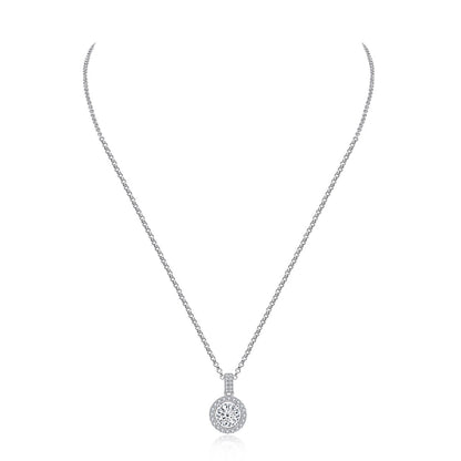 925 Sterling Silver Halo Round Cut Created Diamond Pendant Necklace 7