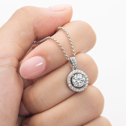 925 Sterling Silver Halo Round Cut Created Diamond Pendant Necklace 3