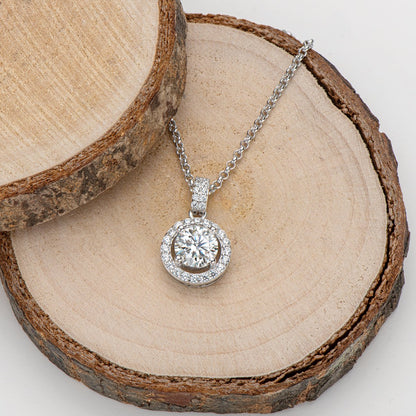 925 Sterling Silver Halo Round Cut Created Diamond Pendant Necklace 2