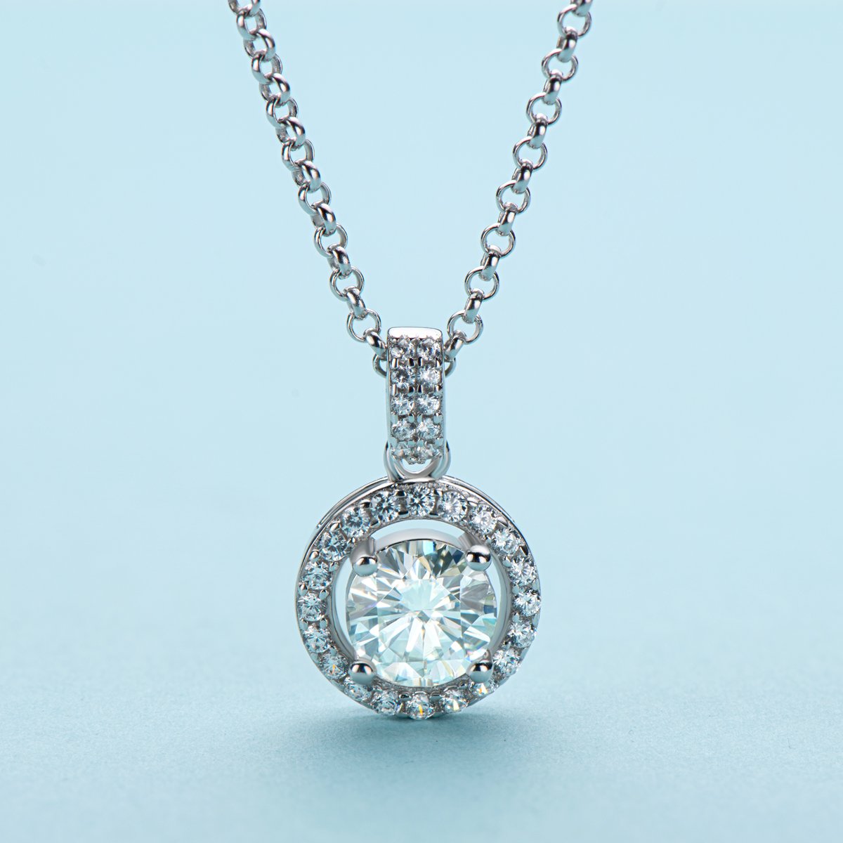 925 Sterling Silver Halo Round Cut Created Diamond Pendant Necklace 6