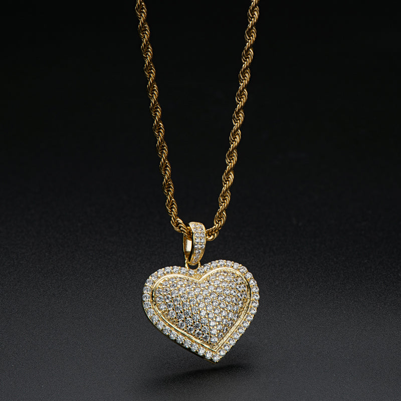 925 Sterling Silver Created Diamond Heart Shaped Hip Hop Pendant Necklace 7