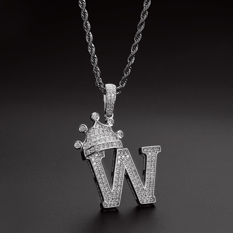 925 Sterling Silver The Letter W Created Diamond Hip Hop Men Women Pendant Necklace 7