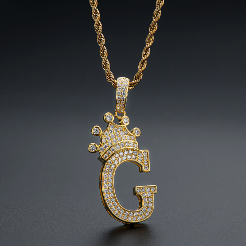 925 Sterling Silver Round Cut Created Diamond Hip Hop Micro Pave The Letter G Pendant Necklace 7