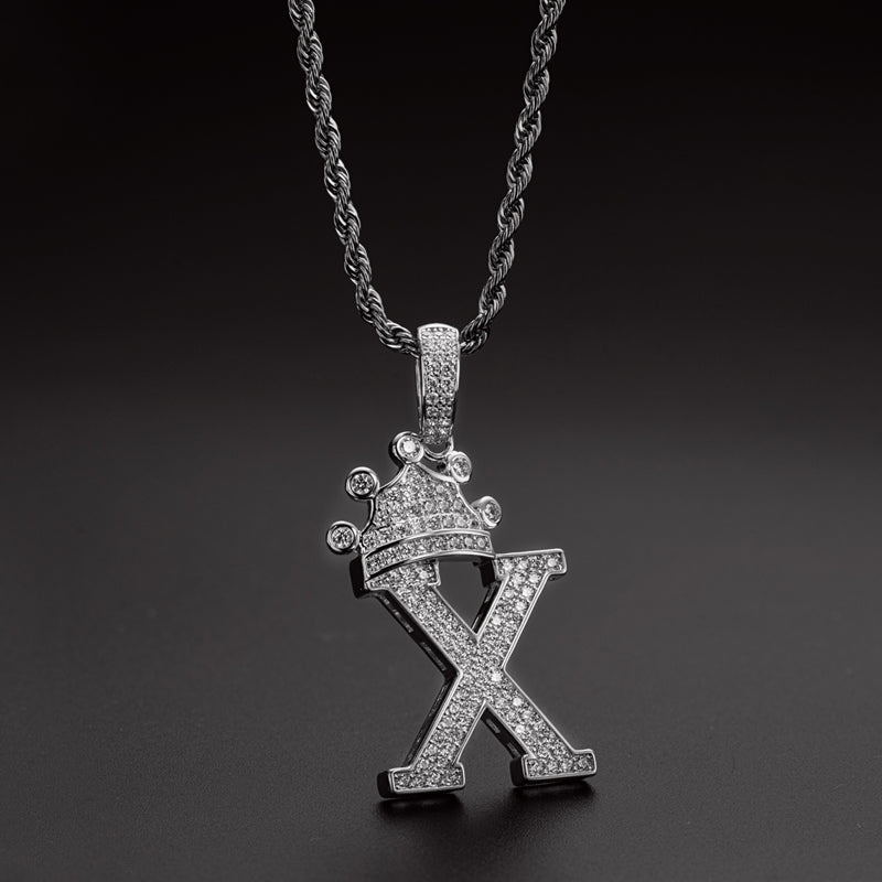 925 Sterling Silver The Letter X Created CZ Hip Hop Men Women Pendant Necklace 7