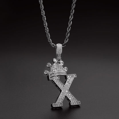 925 Sterling Silver The Letter X Created CZ Hip Hop Men Women Pendant Necklace 7