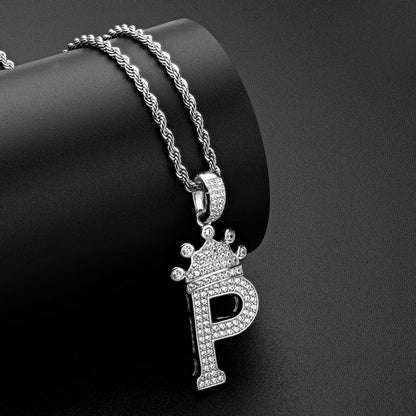 925 Sterling Silver Round Cut Created CZ Hip Hop Micro Pave The Letter P Pendant Necklace 7